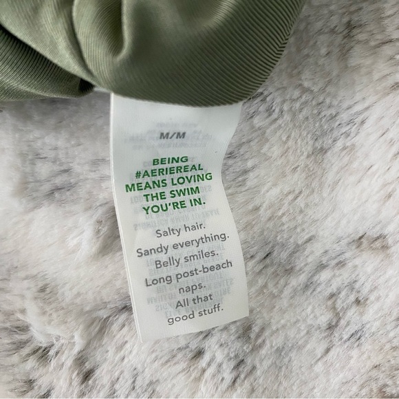 Aerie Shimmery Crinkle Birthday Scoop Cheekiest One Piece Swimsuit Green Size M - Picture 12 of 16